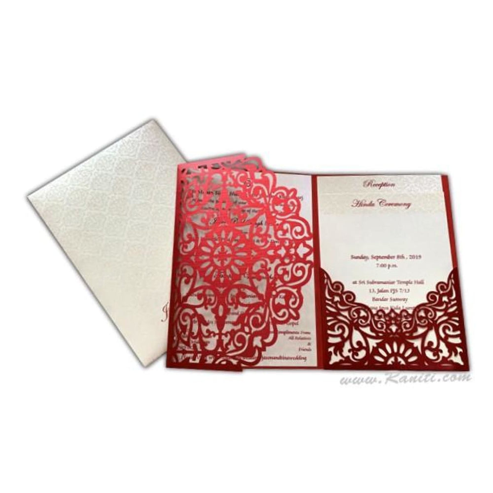 Trifold Laser Cut Red Custom Wedding Invitation Card with Multiple Inserts AML-210 freeshipping - Raniti LLC - Custom Invitations & Stationery