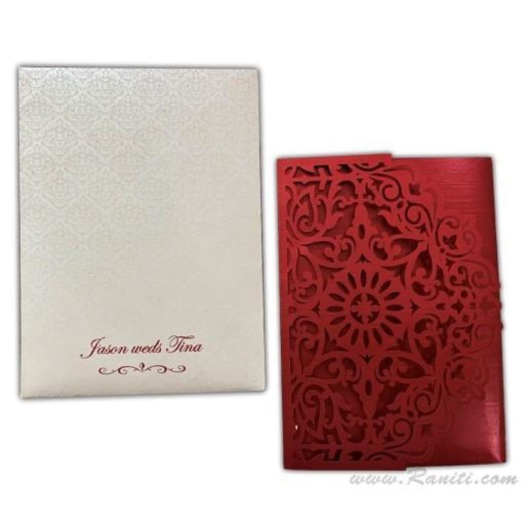 Trifold Laser Cut Red Custom Wedding Invitation Card with Multiple Inserts AML-210 freeshipping - Raniti LLC - Custom Invitations & Stationery