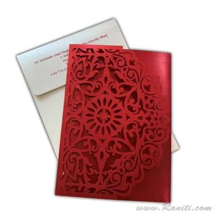 Trifold Laser Cut Red Custom Wedding Invitation Card with Multiple Inserts AML-210 freeshipping - Raniti LLC - Custom Invitations & Stationery