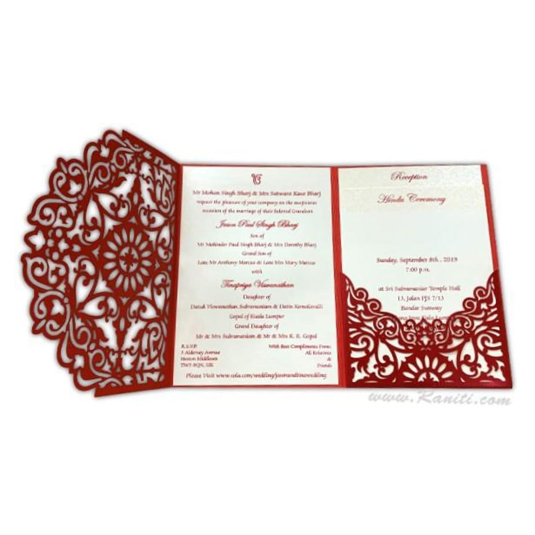 Trifold Laser Cut Red Custom Wedding Invitation Card with Multiple Inserts AML-210 freeshipping - Raniti LLC - Custom Invitations & Stationery