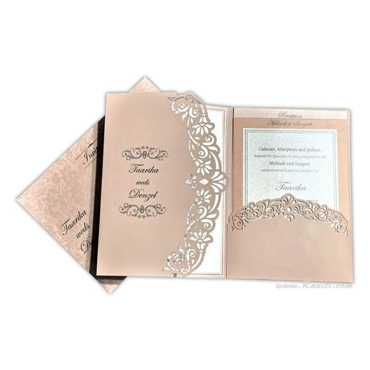 Trifold Lasercut Blush Pink Custom Wedding Invitation Card with Multiple Inserts AML-410 freeshipping - Raniti LLC - Custom Invitations & Stationery