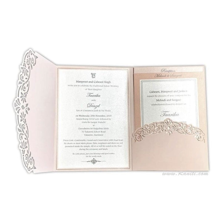 Trifold Lasercut Blush Pink Custom Wedding Invitation Card with Multiple Inserts AML-410 freeshipping - Raniti LLC - Custom Invitations & Stationery