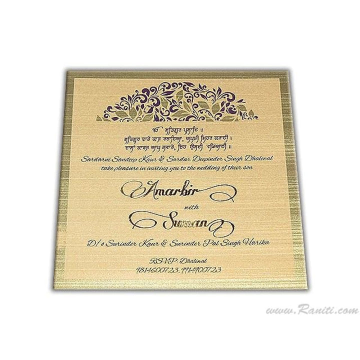 Trifold Square His and Her Purple and Golden Custom Invitation Card, Bride & Groom Invitation AM-544 freeshipping - Raniti LLC - Custom Invitations & Stationery