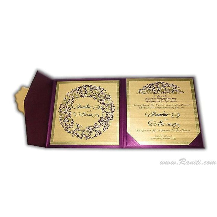 Trifold Square His and Her Purple and Golden Custom Invitation Card, Bride & Groom Invitation AM-544 freeshipping - Raniti LLC - Custom Invitations & Stationery