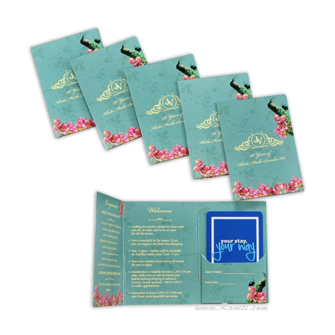 Wedding Event Guest Itinerary and Guest Room Key Card Holder Peacock & Floral Theme | Custom Personalized Wedding Stationery JVDKCIT-7 freeshipping - Raniti LLC - Custom Invitations & Stationery