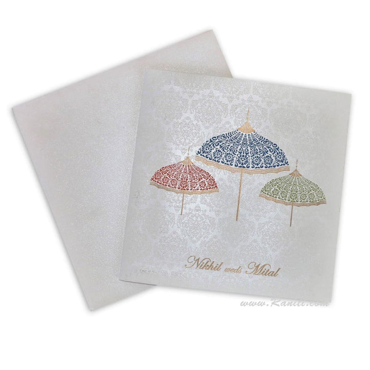 Wedding Umbrella Theme Custom Traditional Invitation Card | Groom Wedding Invitation Card with Umbrella Theme AM-317 freeshipping - Raniti LLC - Custom Invitations & Stationery