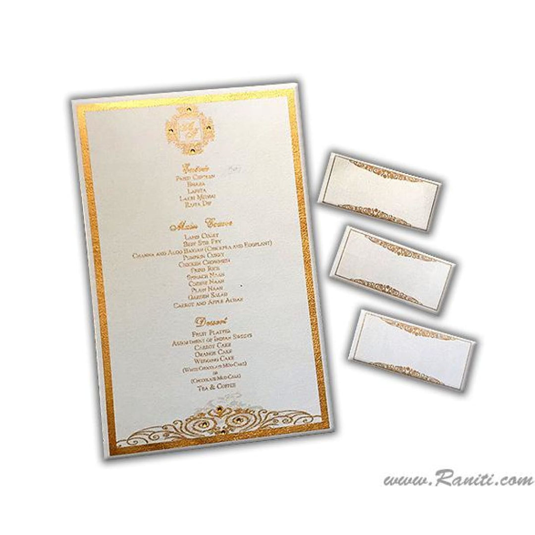 White and Golden Custom Reception Dinner Classic Menu Card with Rhinestones AMMC-14 freeshipping - Raniti LLC - Custom Invitations & Stationery