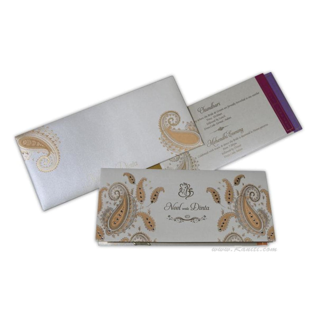 White and Peach Paisley Theme Rectangle Custom Invitation Card AM-418 freeshipping - Raniti LLC - Custom Invitations & Stationery