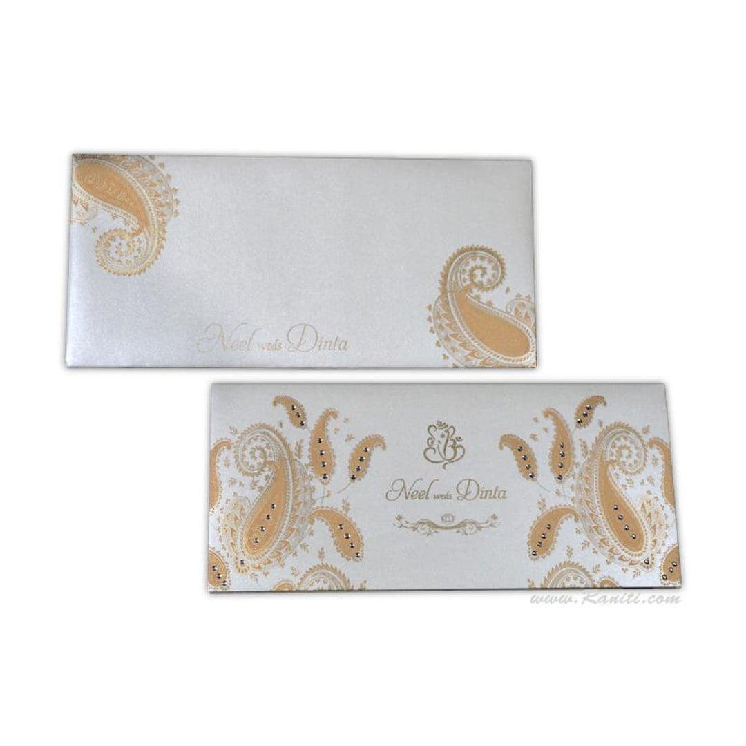 White and Peach Paisley Theme Rectangle Custom Invitation Card AM-418 freeshipping - Raniti LLC - Custom Invitations & Stationery