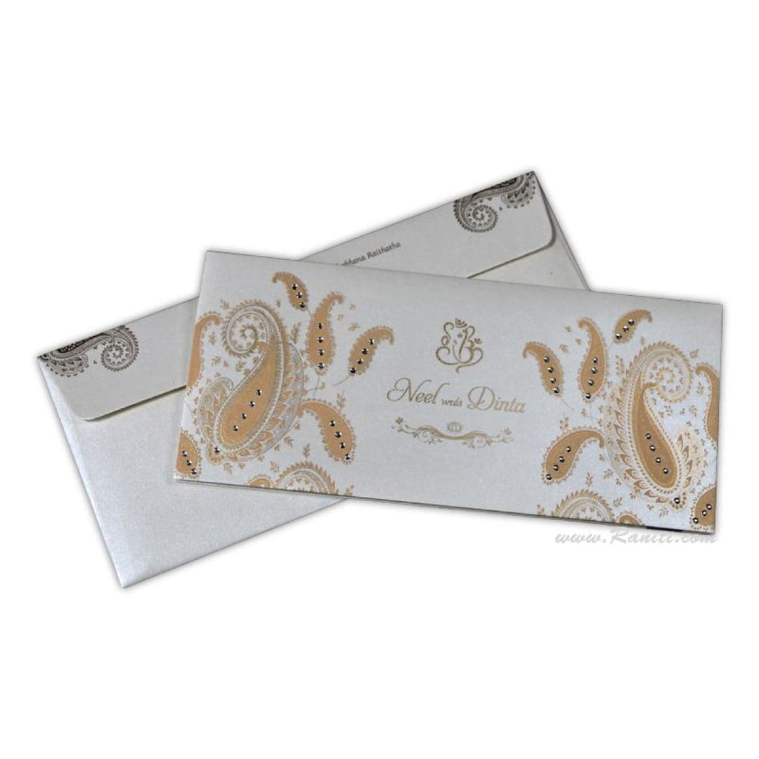 White and Peach Paisley Theme Rectangle Custom Invitation Card AM-418 freeshipping - Raniti LLC - Custom Invitations & Stationery