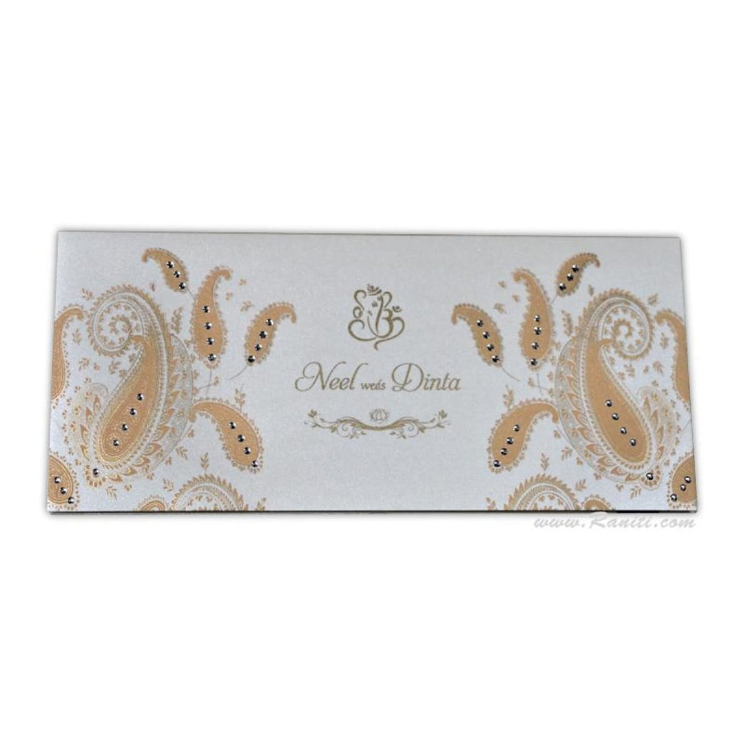 White and Peach Paisley Theme Rectangle Custom Invitation Card AM-418 freeshipping - Raniti LLC - Custom Invitations & Stationery