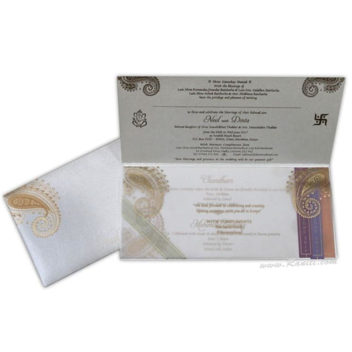 White and Peach Paisley Theme Rectangle Custom Invitation Card AM-418 freeshipping - Raniti LLC - Custom Invitations & Stationery