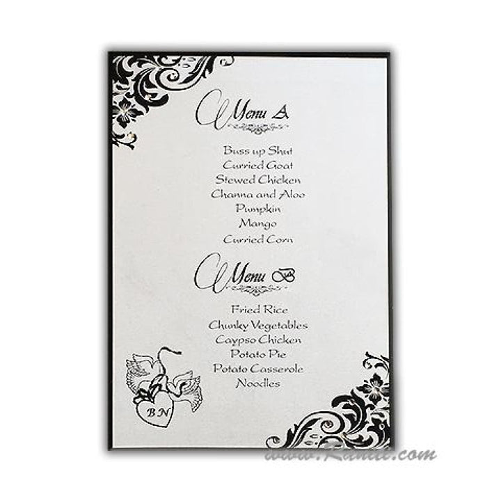 White & Black Reception Menu Card with Rhinestones AMMC-16 freeshipping - Raniti LLC - Custom Invitations & Stationery