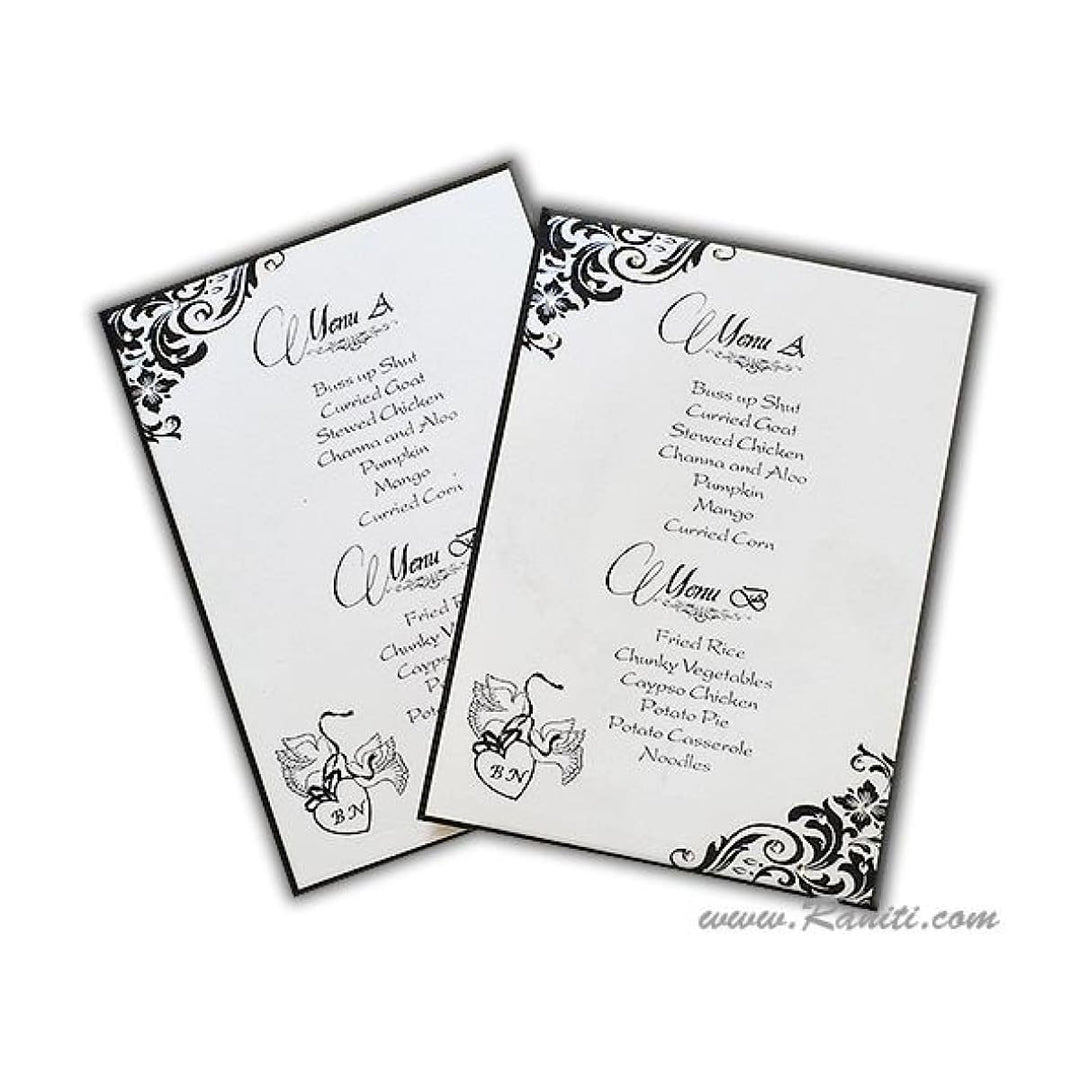 White & Black Reception Menu Card with Rhinestones AMMC-16 freeshipping - Raniti LLC - Custom Invitations & Stationery