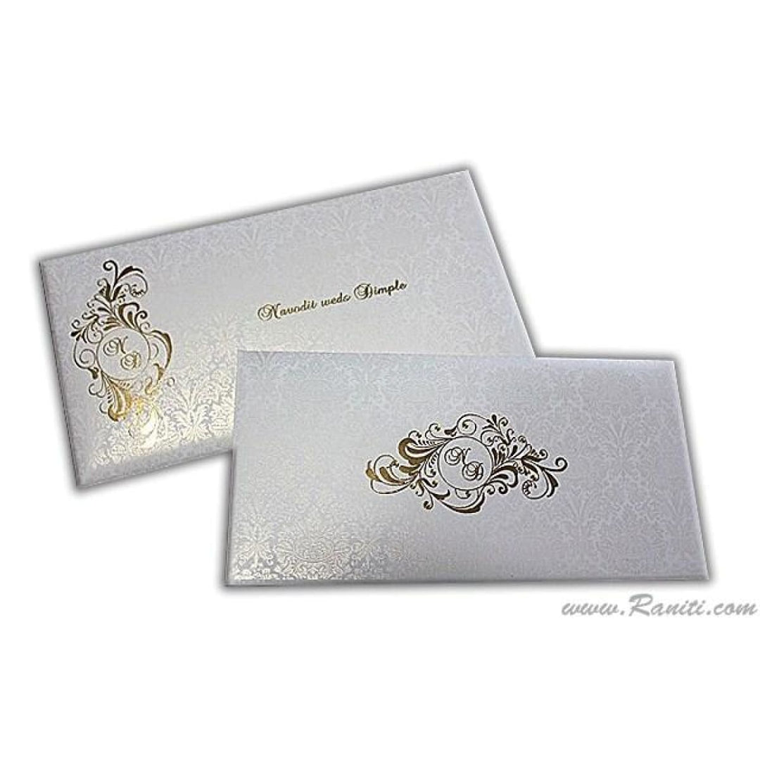 White Classic Custom Hard Cover Invitation Card with Damask and Foil Print Monogram Multicolor Inserts AMH-106 freeshipping - Raniti LLC - Custom Invitations & Stationery