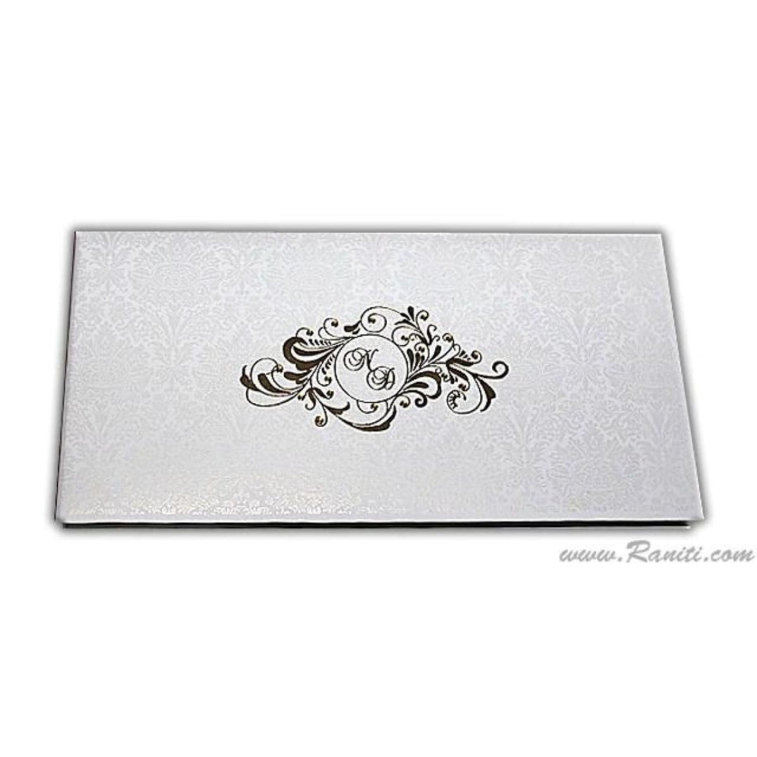 White Classic Custom Hard Cover Invitation Card with Damask and Foil Print Monogram Multicolor Inserts AMH-106 freeshipping - Raniti LLC - Custom Invitations & Stationery