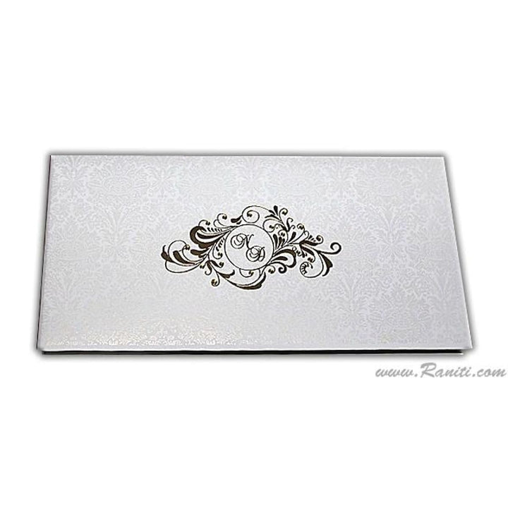 White Classic Custom Hard Cover Invitation Card with Damask and Foil Print Monogram Multicolor Inserts AMH-106 freeshipping - Raniti LLC - Custom Invitations & Stationery