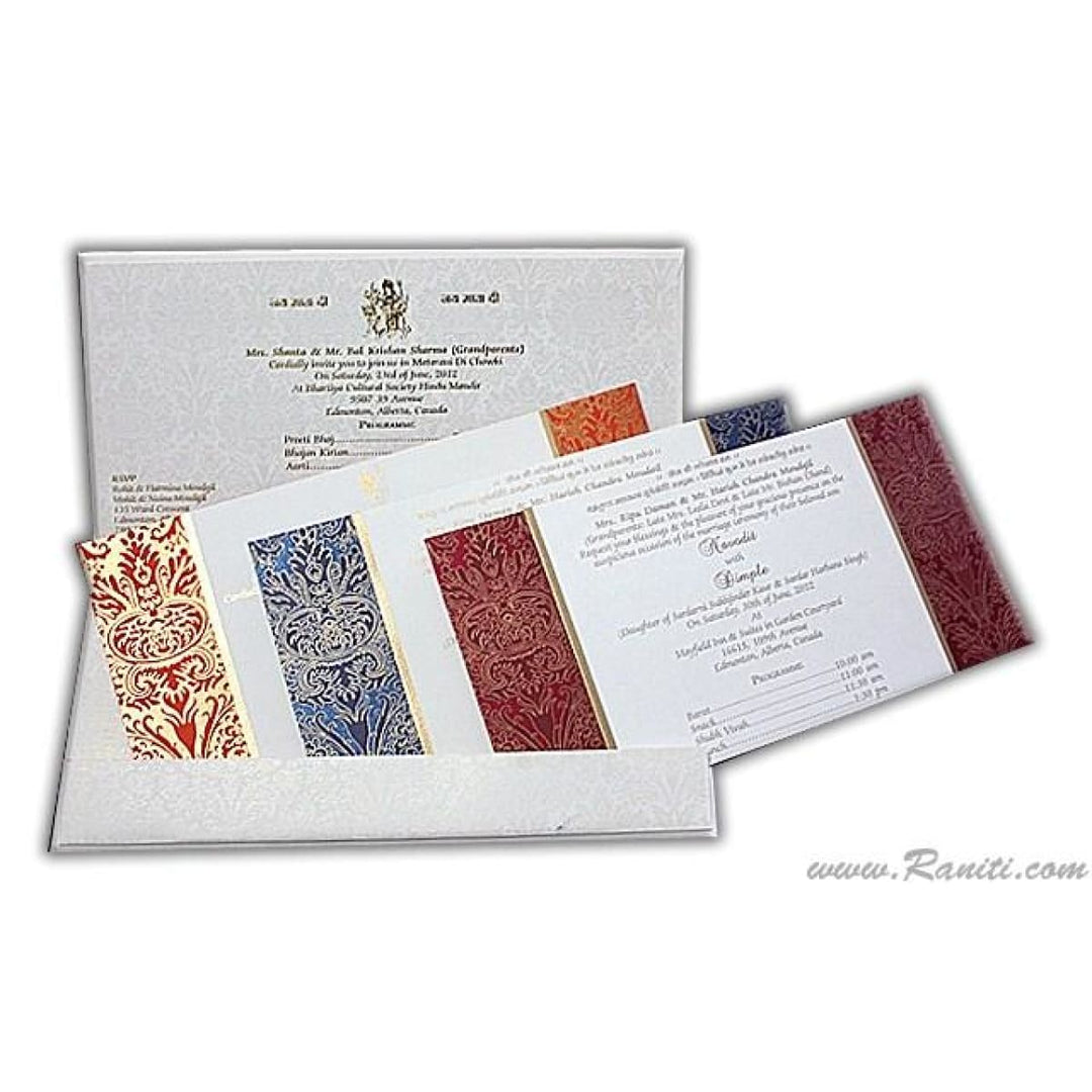 White Classic Custom Hard Cover Invitation Card with Damask and Foil Print Monogram Multicolor Inserts AMH-106 freeshipping - Raniti LLC - Custom Invitations & Stationery