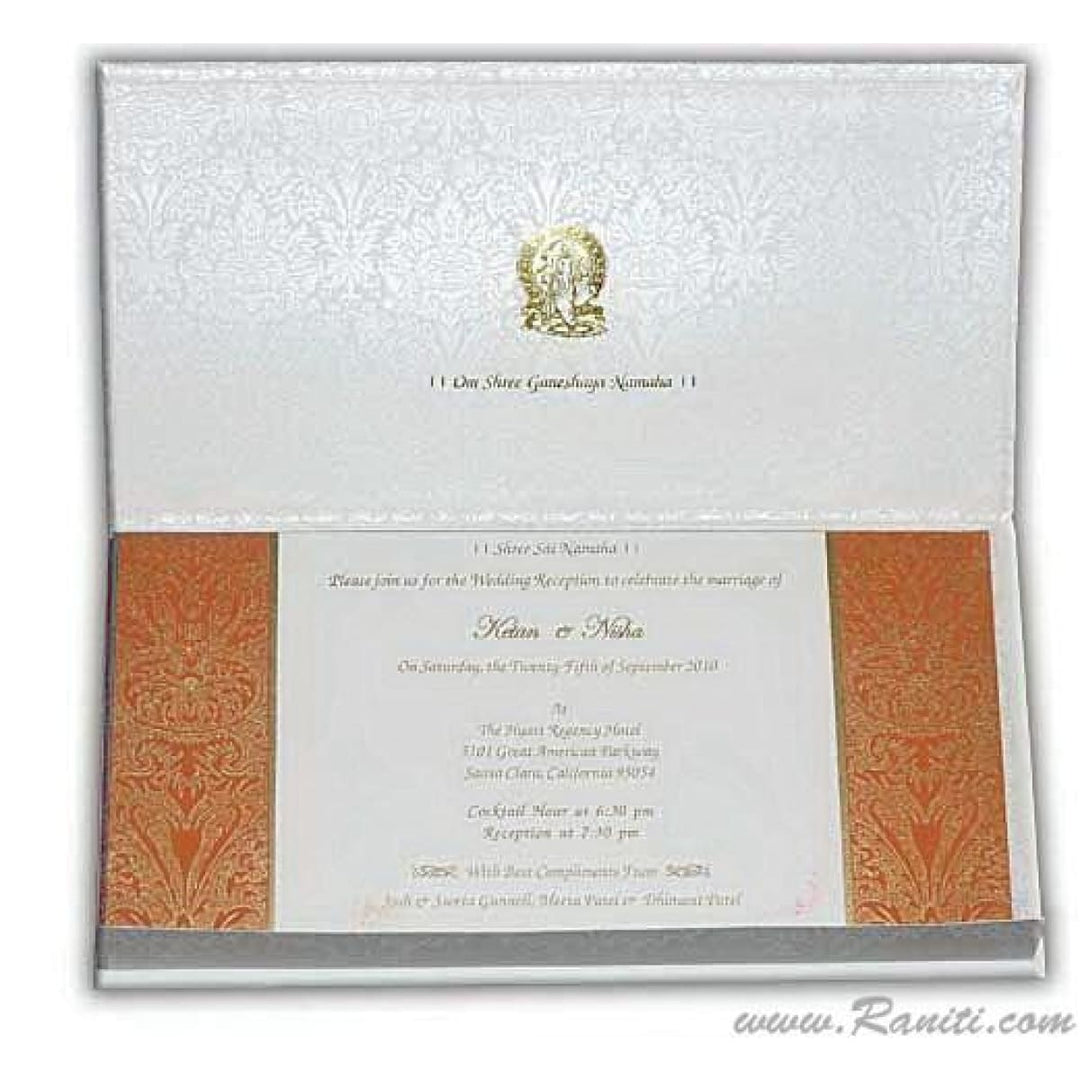 White Classic Custom Hard Cover Invitation Card with Damask and Foil Print Monogram Multicolor Inserts AMH-106 freeshipping - Raniti LLC - Custom Invitations & Stationery