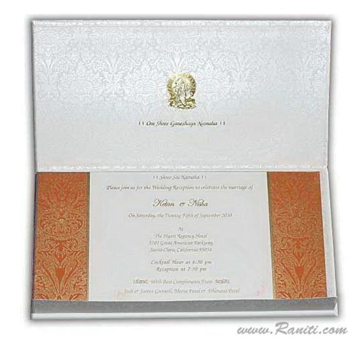 White Classic Custom Hard Cover Invitation Card with Damask and Foil Print Monogram Multicolor Inserts AMH-106 freeshipping - Raniti LLC - Custom Invitations & Stationery