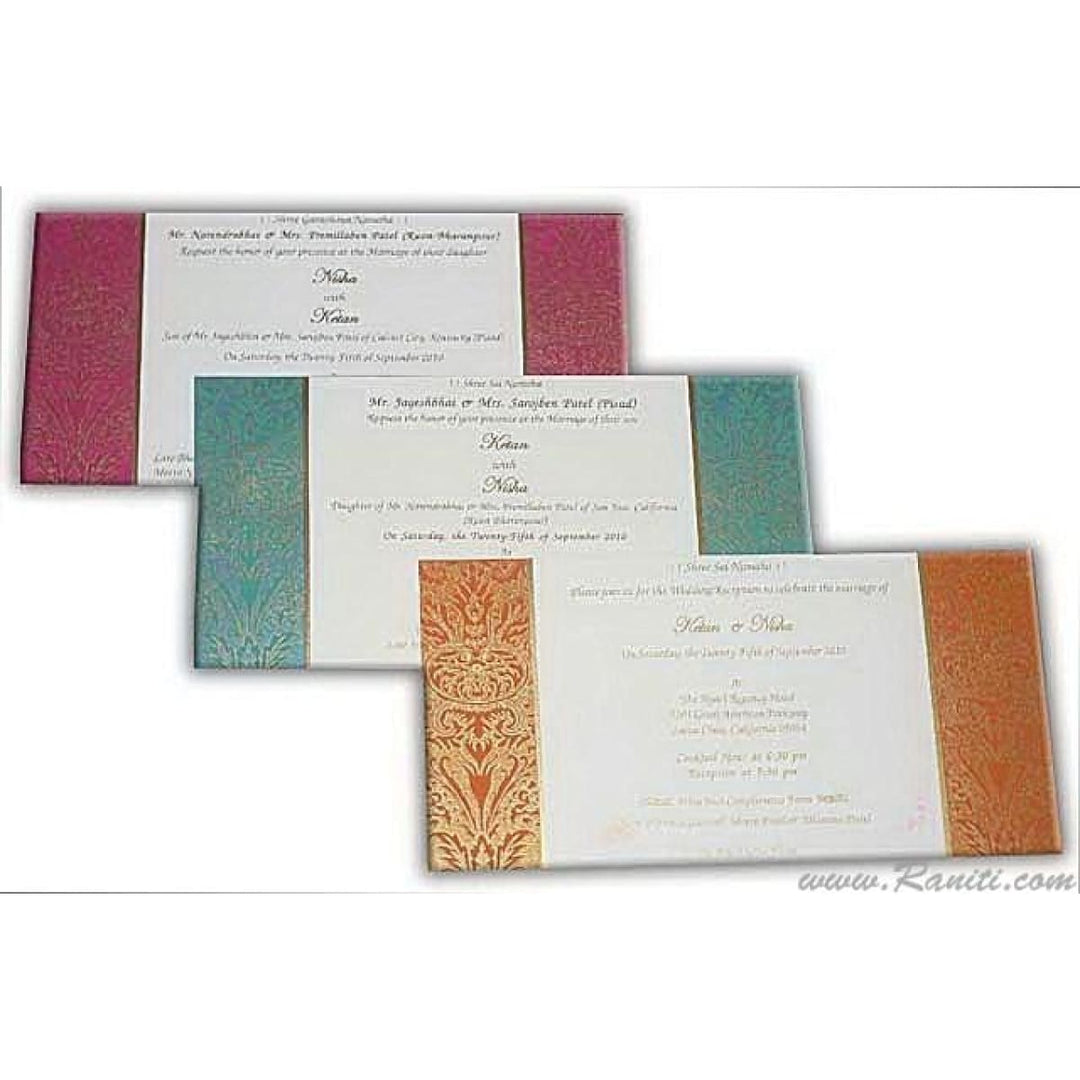 White Classic Custom Hard Cover Invitation Card with Damask and Foil Print Monogram Multicolor Inserts AMH-106 freeshipping - Raniti LLC - Custom Invitations & Stationery