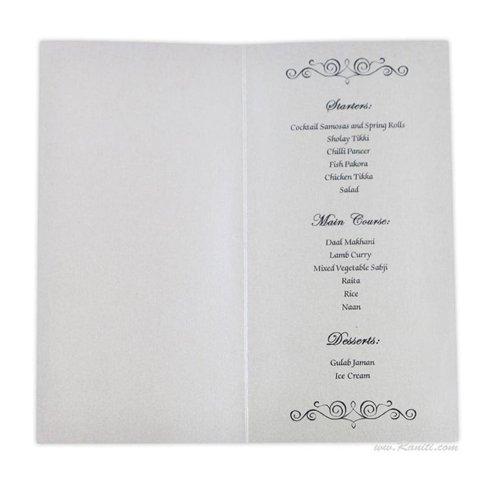 White folded black 60th Birthday Dinner Menu Card | White Folded Menu Card for Dinner AMMC-7 freeshipping - Raniti LLC - Custom Invitations & Stationery