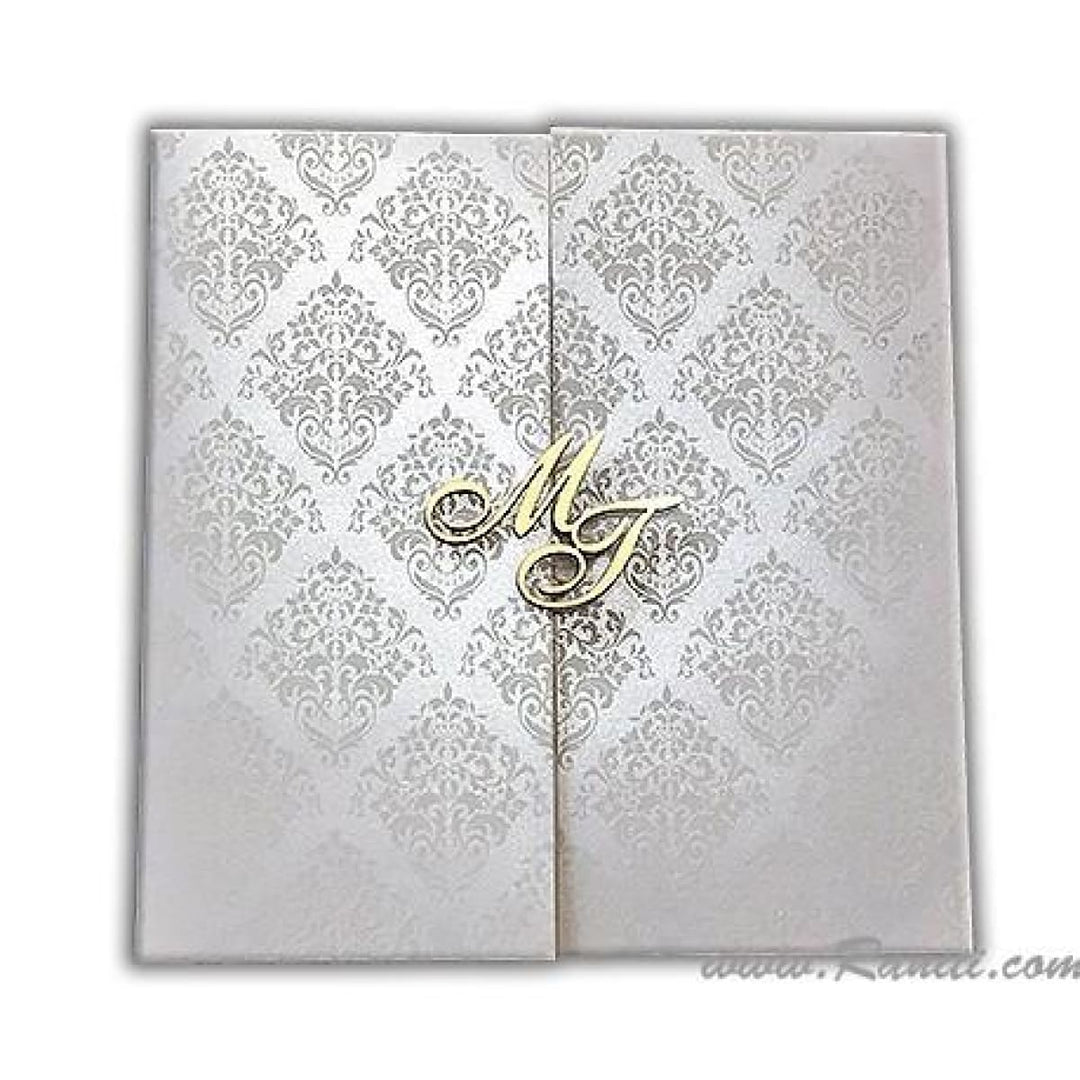 White Square Laser Cut Initials Gatefold His and Her Custom Invitation Card, Bride and Groom Matching Invitation Set AML-255 freeshipping - Raniti LLC - Custom Invitations & Stationery