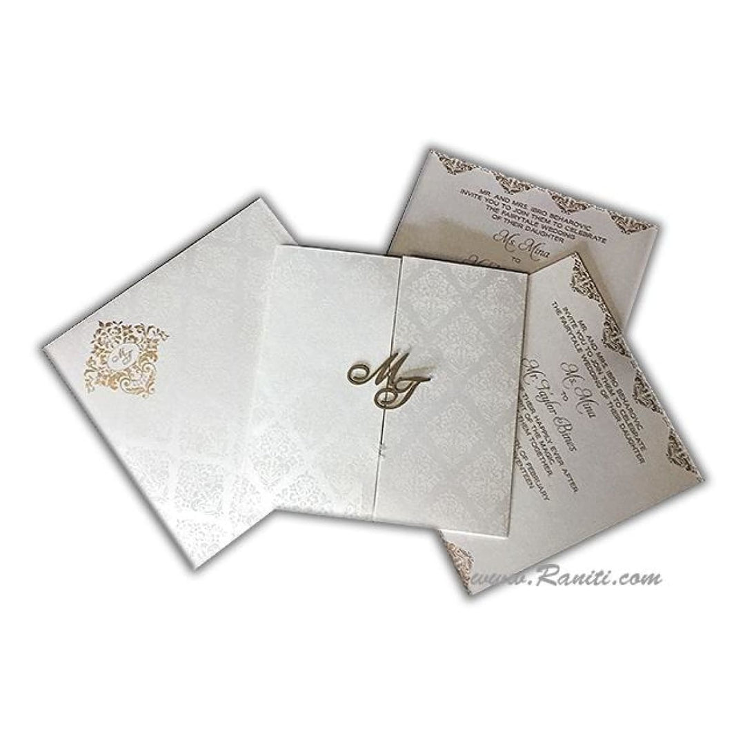 White Square Laser Cut Initials Gatefold His and Her Custom Invitation Card, Bride and Groom Matching Invitation Set AML-255 freeshipping - Raniti LLC - Custom Invitations & Stationery