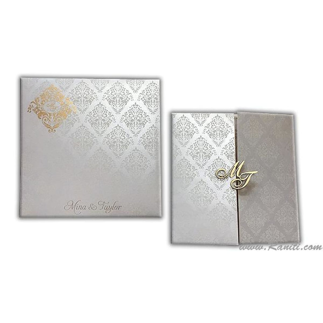 White Square Laser Cut Initials Gatefold His and Her Custom Invitation Card, Bride and Groom Matching Invitation Set AML-255 freeshipping - Raniti LLC - Custom Invitations & Stationery